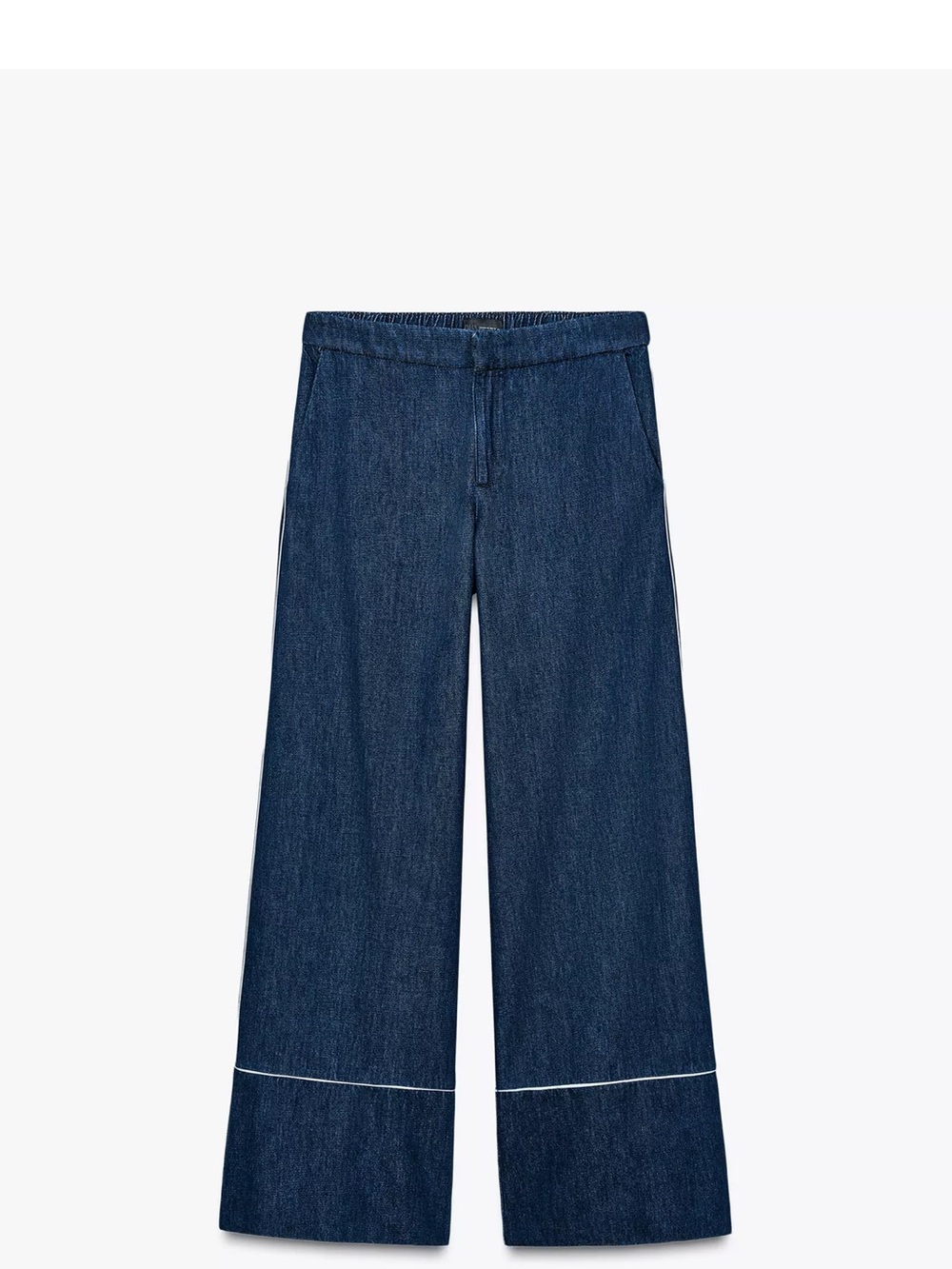 Wide Leg Dark Blue Women’s Jeans with Contrast Piping